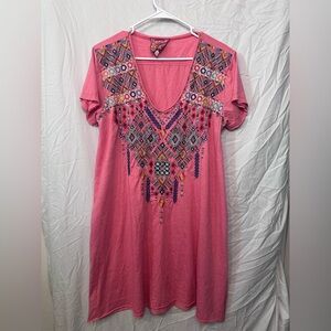 Johnny Was Los Angeles Shankara Embroidered V Neck Tunic Dress